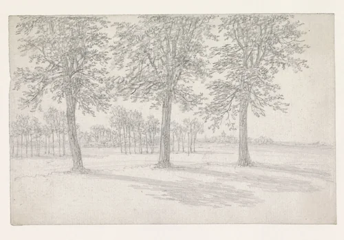 Bomen in een weiland by Georges Michel, drawing, 1773-1843