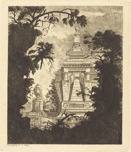 Tomb with Funerary Urn by Jean Laurent Legeay, print, 1768