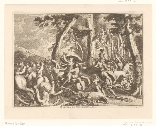 Gevecht tussen de Lapithen en de Centauren by anonymous, print, 1628-1682