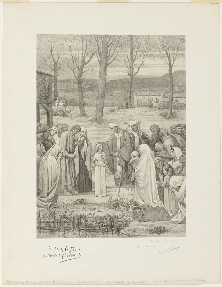 Pastoral Life of Saint Geneviève (center panel) by Georges-William Thornley, print, 1883-1893