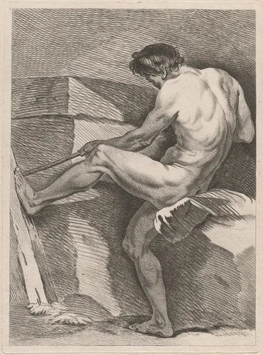 Man Pulling a Rope, His Foot Braced by Carle van Loo, print, 1738-1748