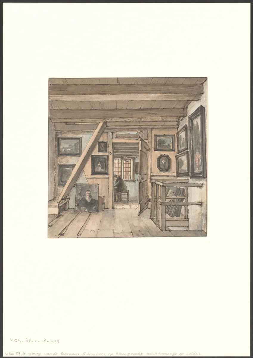 Werkkamer van de kunstenaar by Gerrit Lamberts, drawing, 1786-1850
