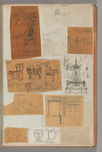 Page from a Scrapbook containing Drawings and Several Prints of Architecture, Interiors, Furniture and Other Objects by Charles Percier, book, 1795-1805
