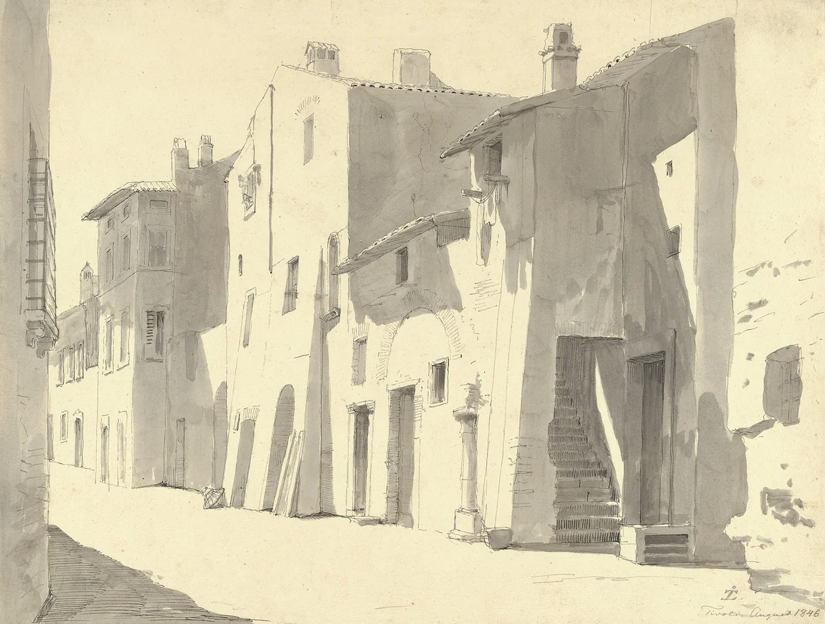 A Sunny Street at Tivoli by Thorald Læssøe, drawing, 1846