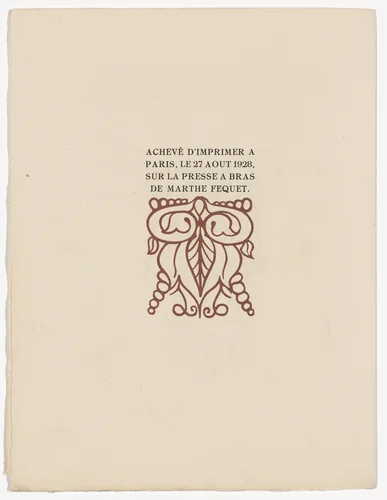 Tailpiece (colophon, page 424) from Les Petites Fleurs de St. François (The Little Flowers of St. Francis) by Émile Bernard, illustrated book, 1928