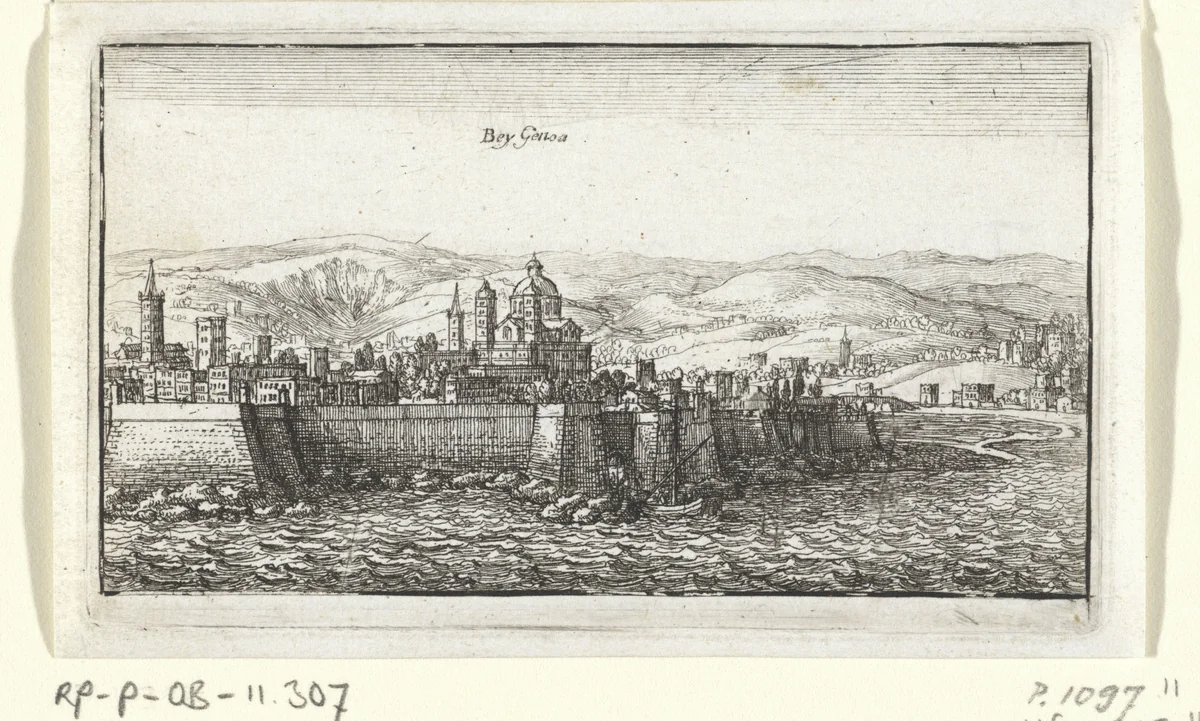 Gezicht op Genua by Wenceslaus Hollar, print, 1665-1669
