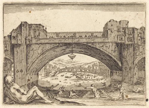 Ponte Vecchio, Florence by Jacques Callot, print, 1622