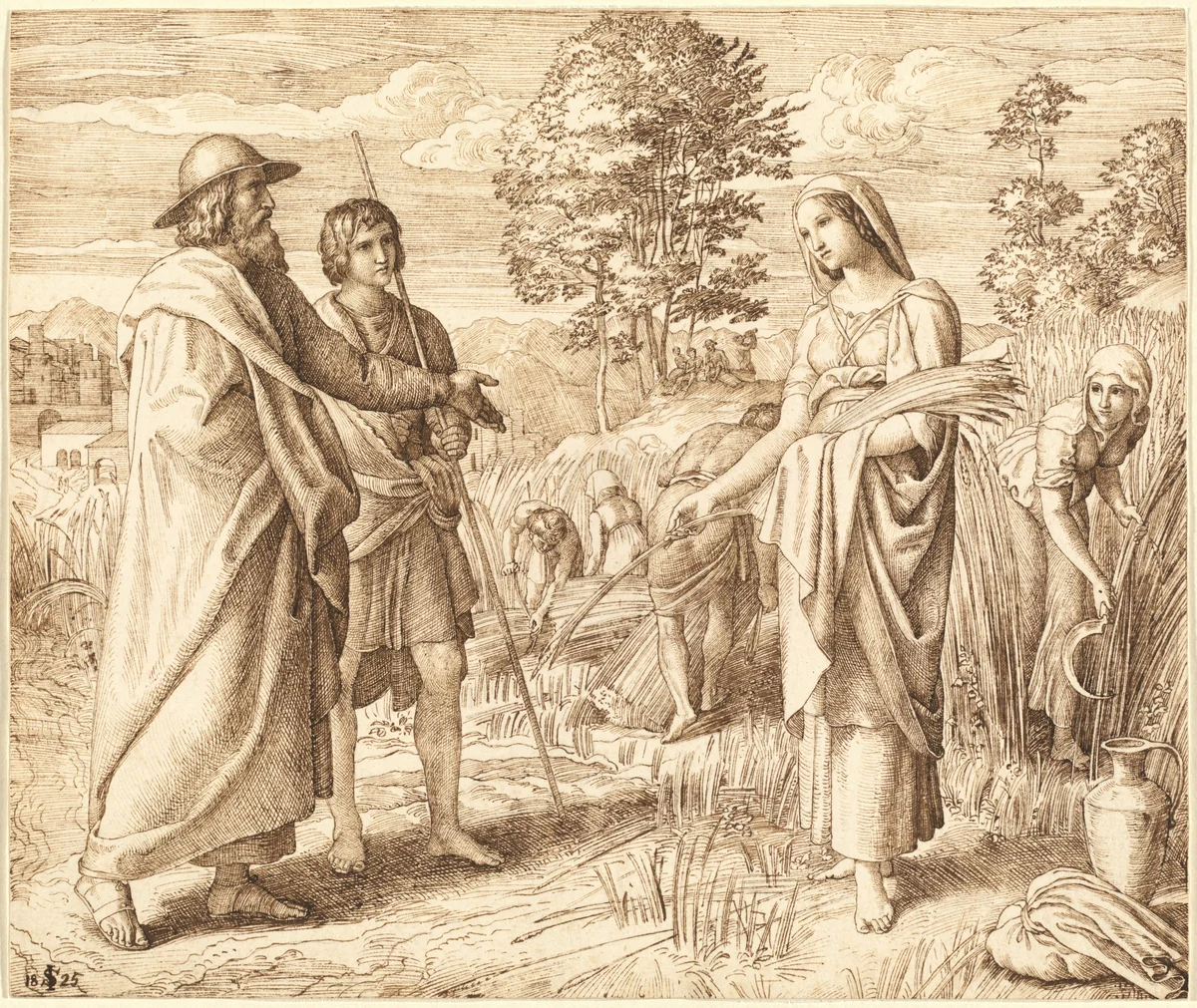 Ruth and Boas by Julius Schnorr von Carolsfeld, drawing, 1825