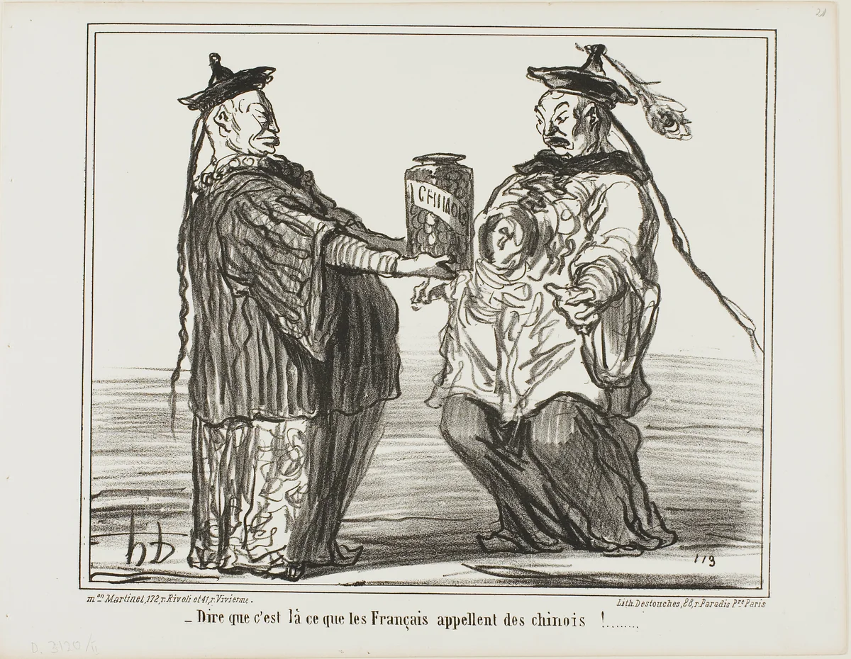 Strange.. this is what the French call "Chinois,” plate 21 from En Chine by Honoré-Victorin Daumier, print, 1859
