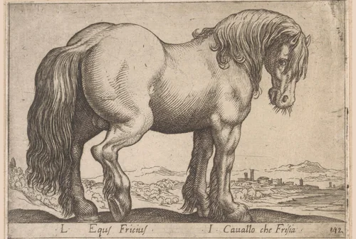 Fries paard by Antonio Tempesta, print, 1565-1630