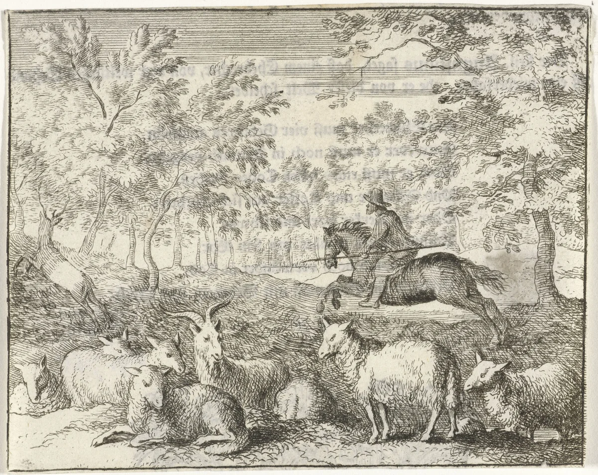 Ruiter te paard by Allaert van Everdingen, print, 1665-1675