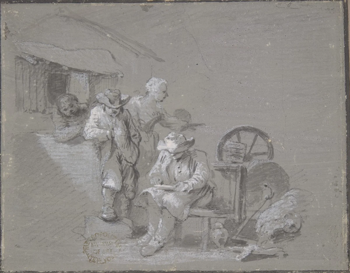 Flemish Peasants by Frans Boudewyns, drawing, 1735-1766