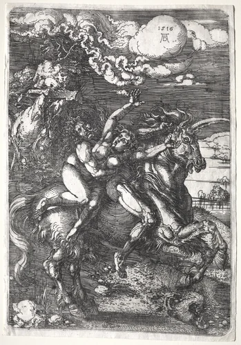The Abduction on a Unicorn by Albrecht Dürer, print, 1516