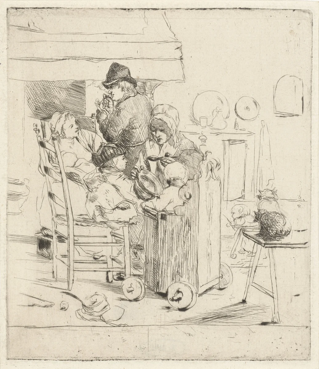 Keukenscène met kinderen by Louis Bernard Coclers, print, 1756-1817