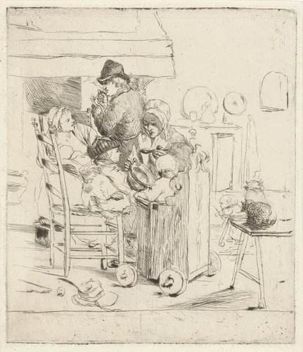 Keukenscène met kinderen by Louis Bernard Coclers, print, 1756-1817