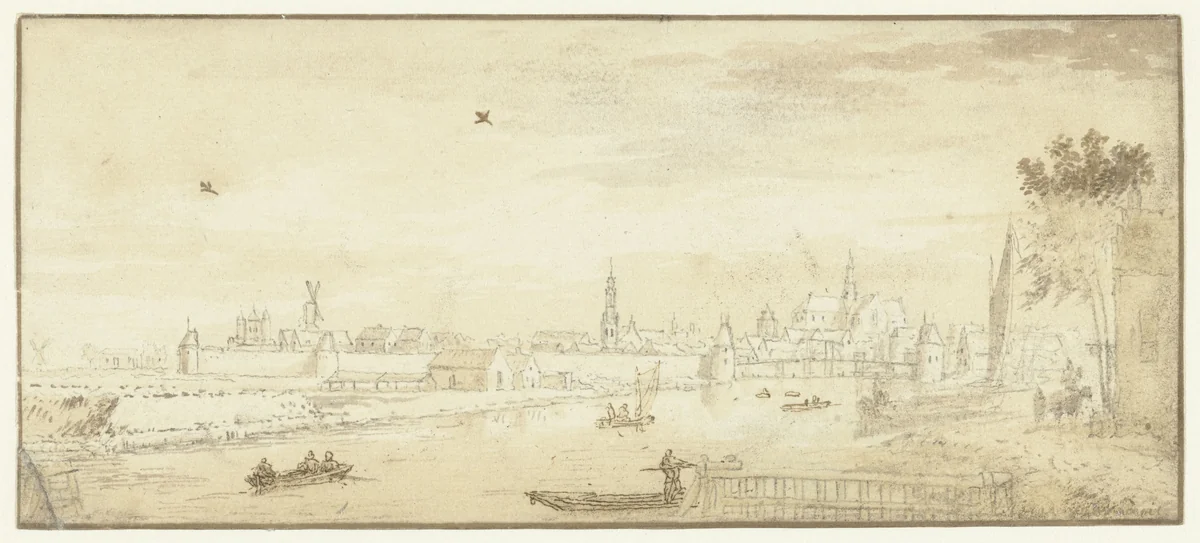 Gezicht op Haarlem met het Spaarne op de voorgrond by Abraham Rademaker, drawing, 1685-1735