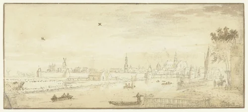Gezicht op Haarlem met het Spaarne op de voorgrond by Abraham Rademaker, drawing, 1685-1735