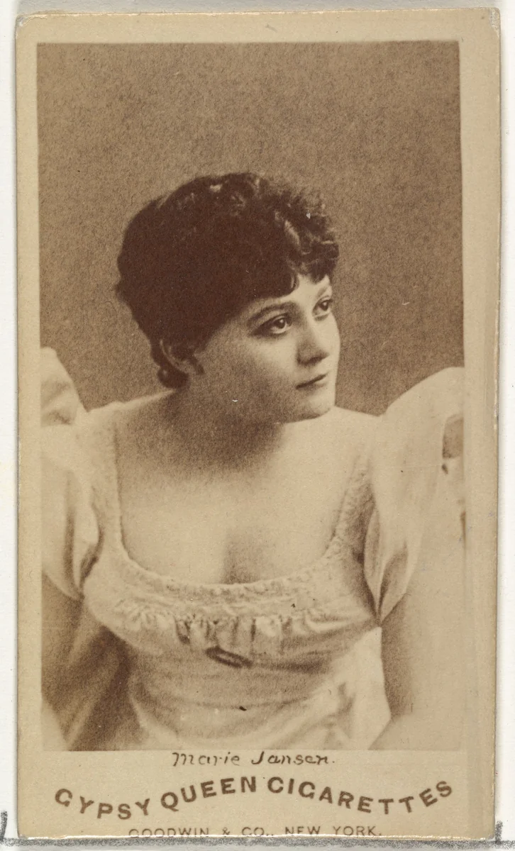Marie Jansen, from the Actors and Actresses series (N171) for Gypsy Queen Cigarettes by Goodwin & Company, photograph, 1886-1890