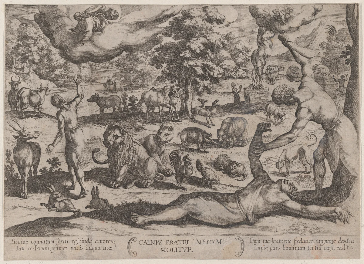 Plate 1: Cain Killing Abel, from "The Battles of the Old Testament" by Antonio Tempesta, print, 1585-1615