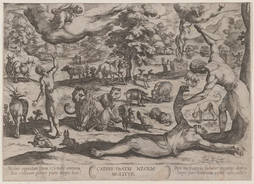 Plate 1: Cain Killing Abel, from "The Battles of the Old Testament" by Antonio Tempesta, print, 1585-1615