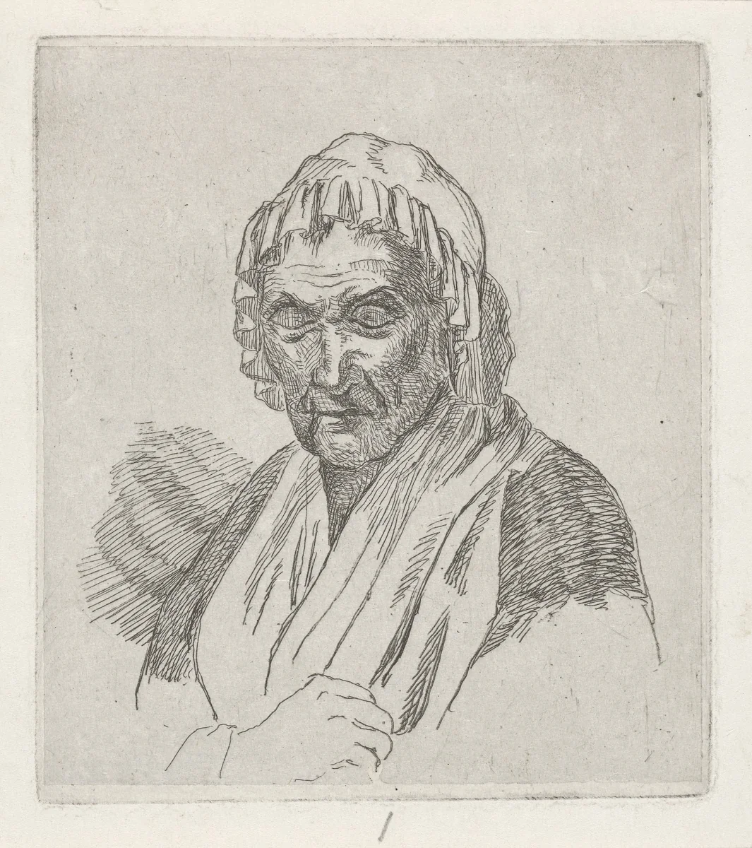 Oudere vrouw by David van der Kellen, print, 1814-1879
