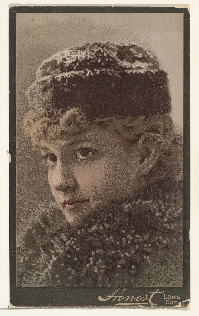 Actress wearing fur collar and hat, from Stars of the Stage, Third Series (N131) issued by Duke Sons & Co. to promote Honest Long Cut Tobacco by W. Duke, Sons & Co., print, 1891-1892
