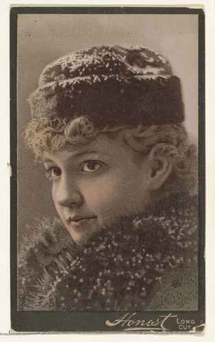 Actress wearing fur collar and hat, from Stars of the Stage, Third Series (N131) issued by Duke Sons & Co. to promote Honest Long Cut Tobacco by W. Duke, Sons & Co., print, 1891-1892
