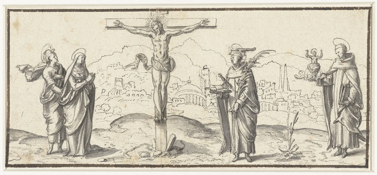 Christus aan het kruis by anonymous, drawing, 1550-1599
