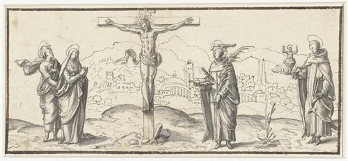 Christus aan het kruis by anonymous, drawing, 1550-1599