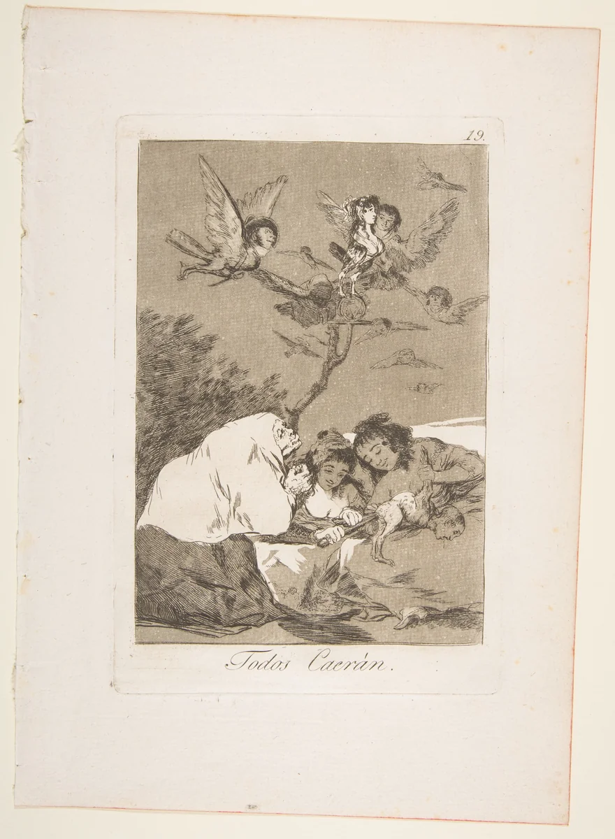 Plate 19 from "Los Caprichos": All will fall (Todos Caerán) by Goya, print, 1799