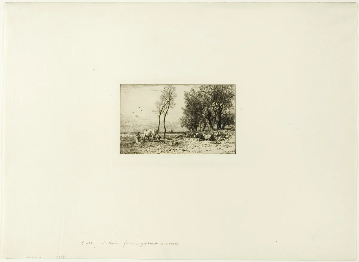 Winter Landscape with Shepherdess by Charles-Émile Jacque, print, 1862-1872