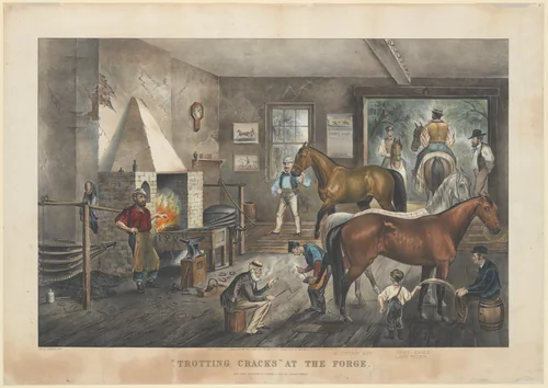 "Trotting Cracks" at the Forge by Currier & Ives, print, 1869