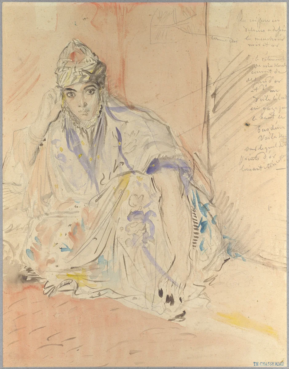 Jewish Woman of Algiers Seated on the Ground by Théodore Chassériau, drawing, 1841-1851