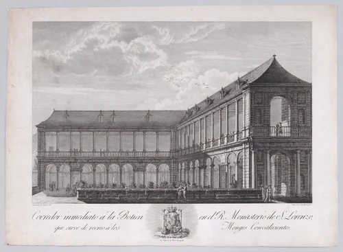 View of an interior corridor of the monastery of El Escorial, from "Views of El Escorial" by Tomás López Enguidanos, print, 1785-1795