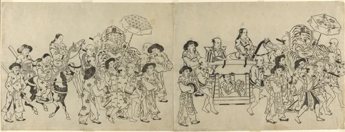 Arrival of the Korean Embassy in Edo by Torii Kiyonobu I (鳥居 清信), print, 1704-1714