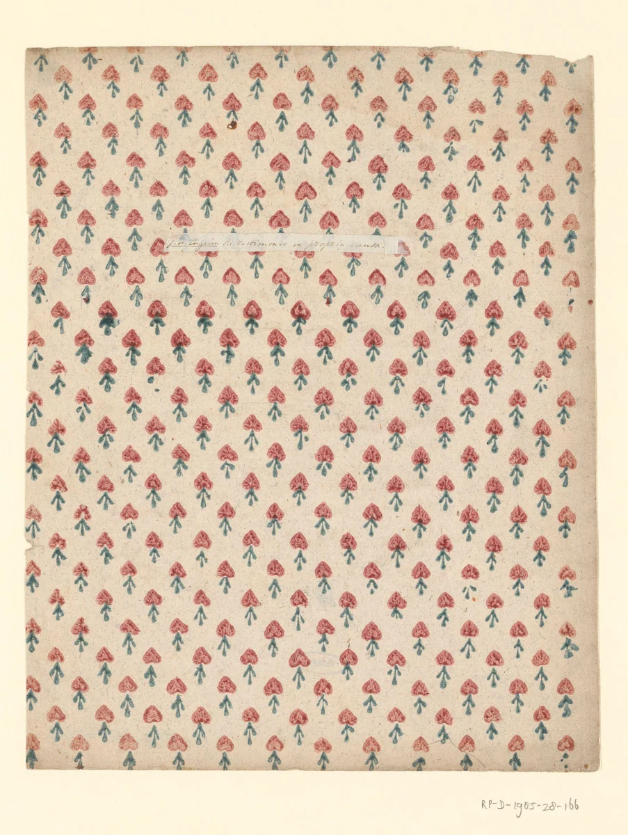 Blad met strooipatroon van hartmotief met takje by anonymous, other, 1750-1900