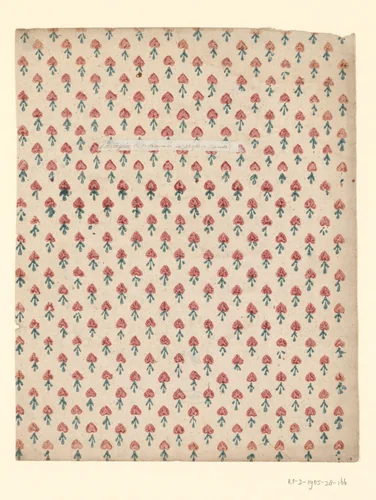 Blad met strooipatroon van hartmotief met takje by anonymous, other, 1750-1900