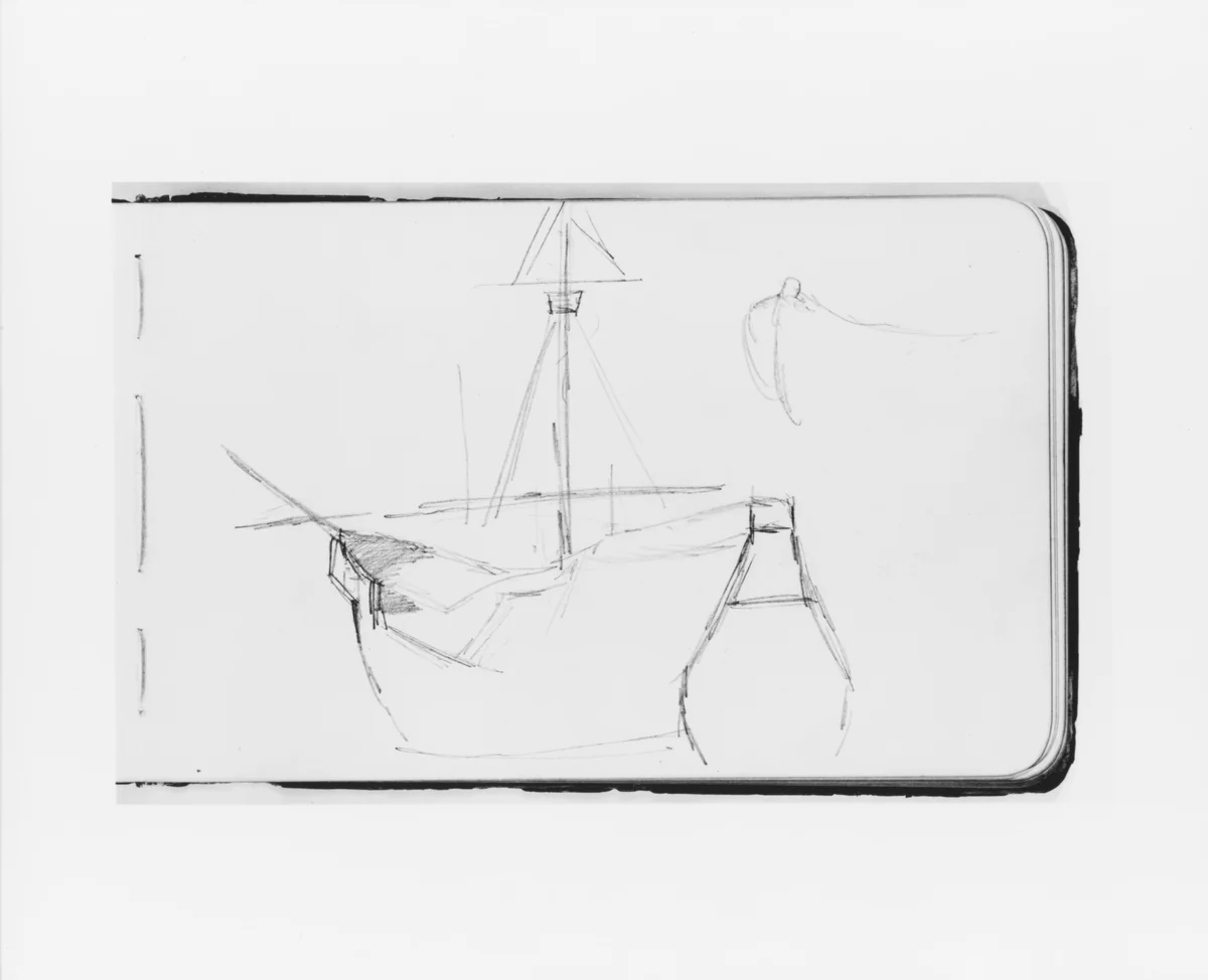 Sketch of a Ship for the Landing of Columbus (from Sketchbook) by Albert Bierstadt, artwork, 1891