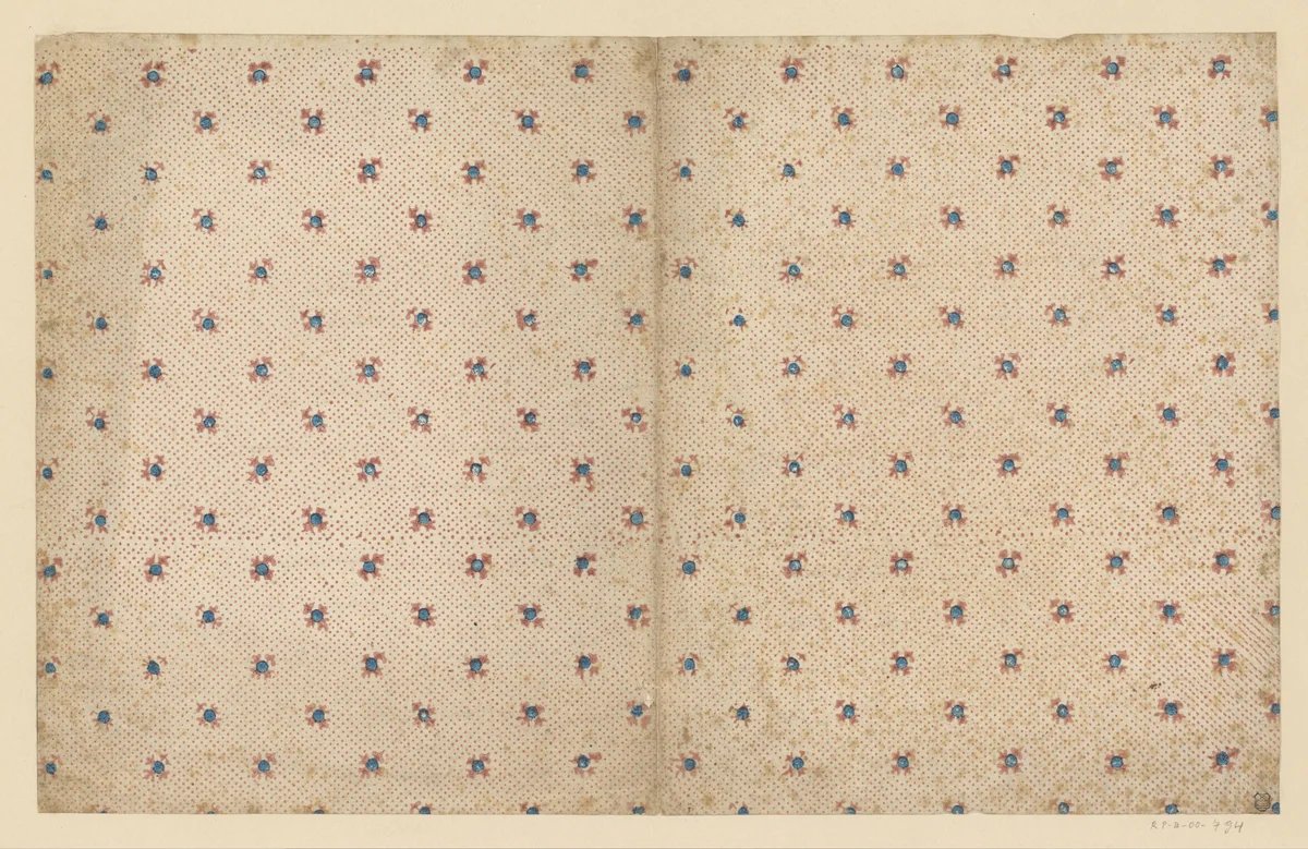 Blad met strooipatroon van bloemmotief in puntenfond by anonymous, other, 1750-1950
