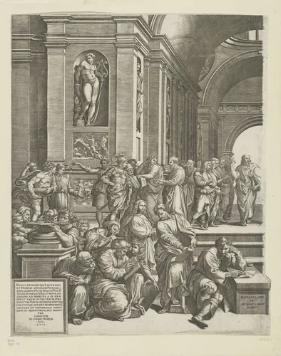 De School van Athene (linker deel) by Unknown, print, 1530-1582
