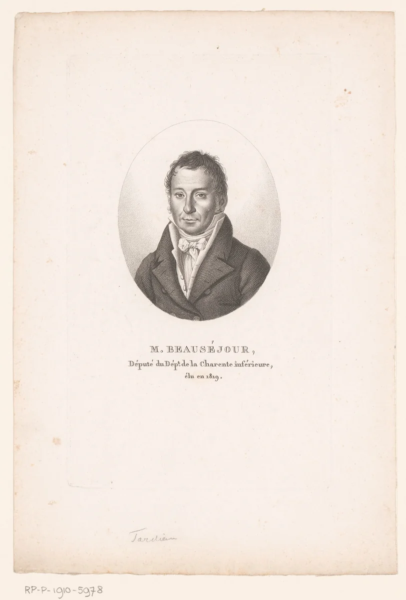 Portret van Antoine Bourreau de Beauséjour by Ambroise Tardieu, print, 1820-1821