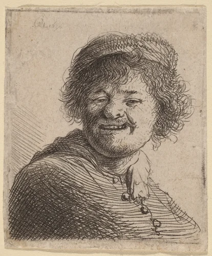 Self-Portrait in a Cap: Laughing by Rembrandt van Rijn, print, 1630