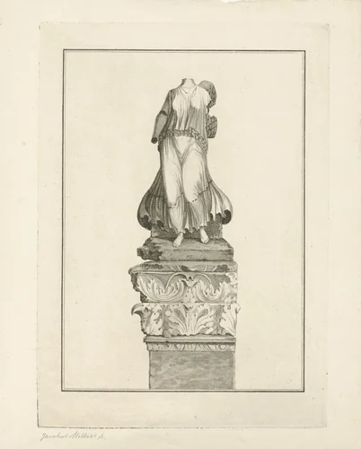 Standbeeld van een gevleugelde vrouw by Jacobus Millies, print, 1777-1813
