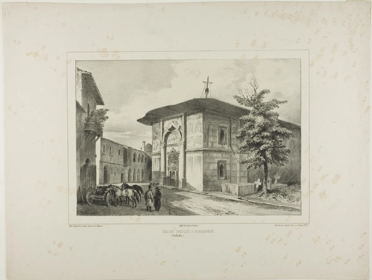 Greek Church, Bucharest, Wallachia, July 15, 1837 by Denis Auguste Marie Raffet, print, 1839