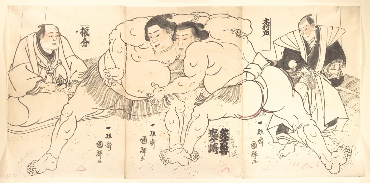Sumo Wrestling by Utagawa Kuniteru, painting, 1800-1868