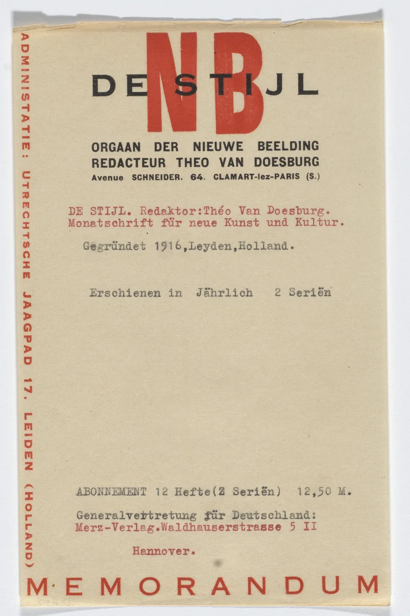 De Stijl NB stationery note paper by Theo van Doesburg, design, 1926