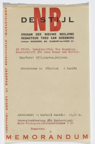 De Stijl NB stationery note paper by Theo van Doesburg, design, 1926