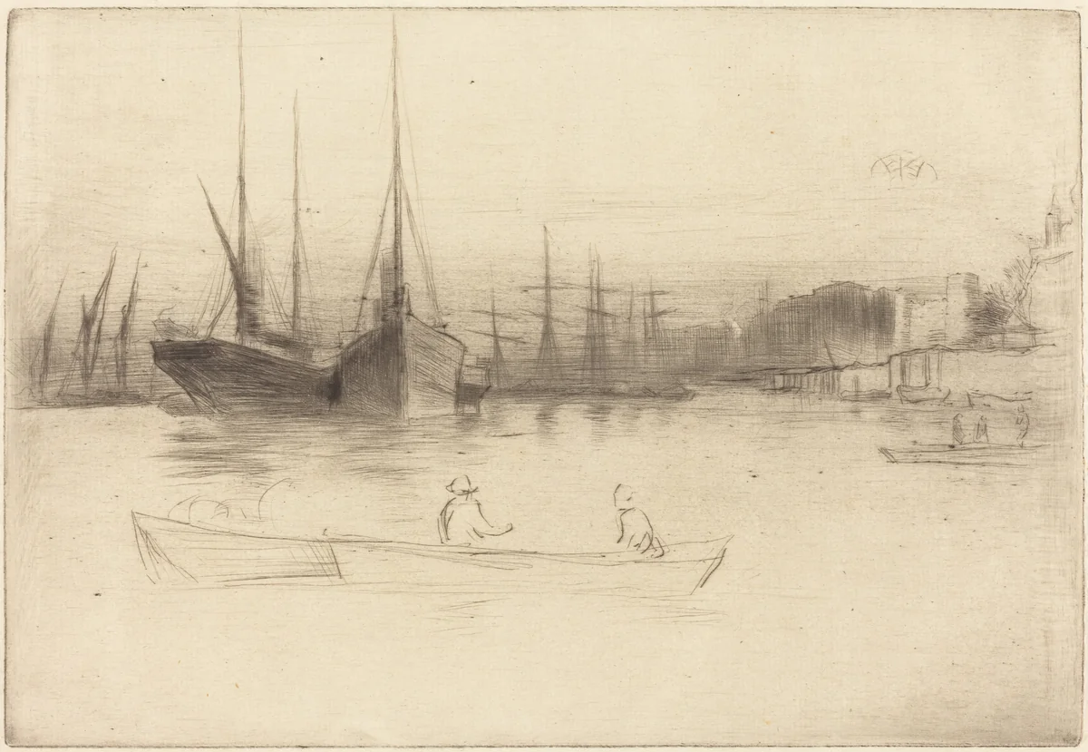Steamboats off the Tower by James McNeill Whistler, print, 1875