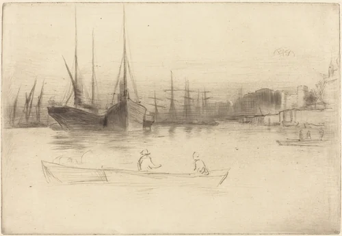 Steamboats off the Tower by James McNeill Whistler, print, 1875