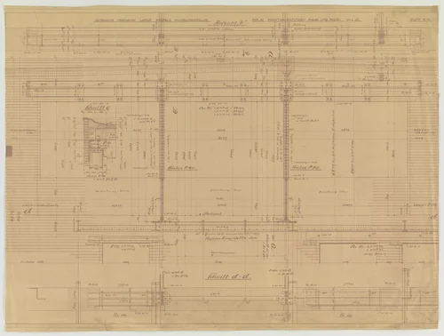 Hermann Lange House, Krefeld, Germany (Sections; framing system, structural detail. Shop drawing.) by Ludwig Mies van der Rohe, mies van der rohe archive, 1927